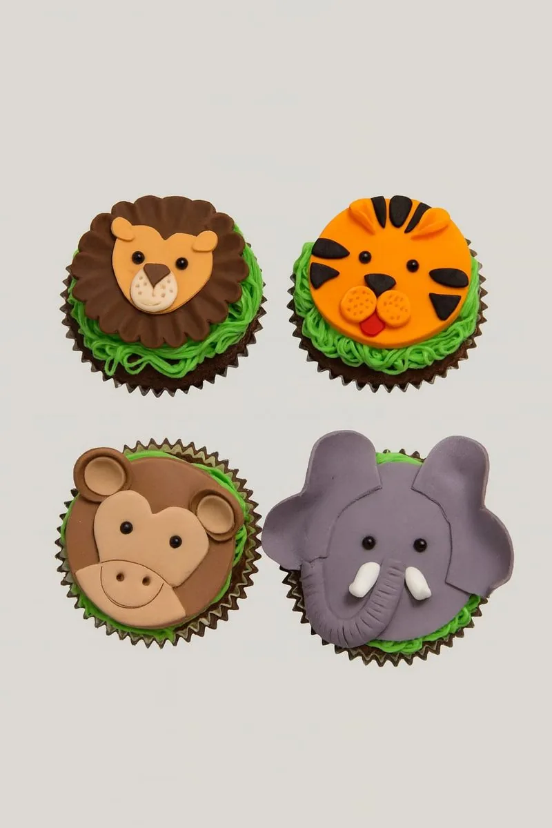 Cupcakes animaux de la jungle lion tigre singe éléphant, pâtisserie Drancy