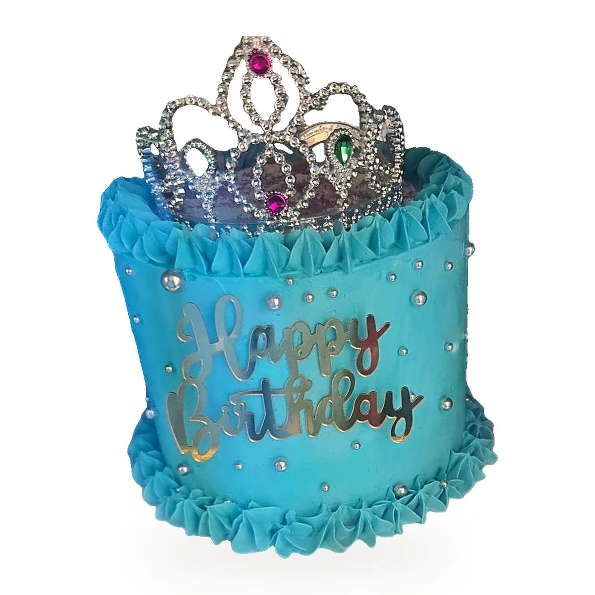 Layer cake bleu avec tiare Happy Birthday, gâteau personnalisé Drancy