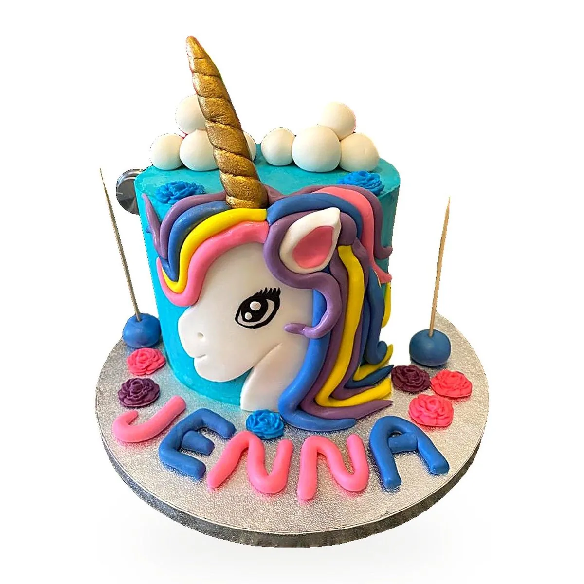 Gâteau licorne arc-en-ciel personnalisé avec prénom, gâteau d'anniversaire fille livré au Blanc-Mesnil