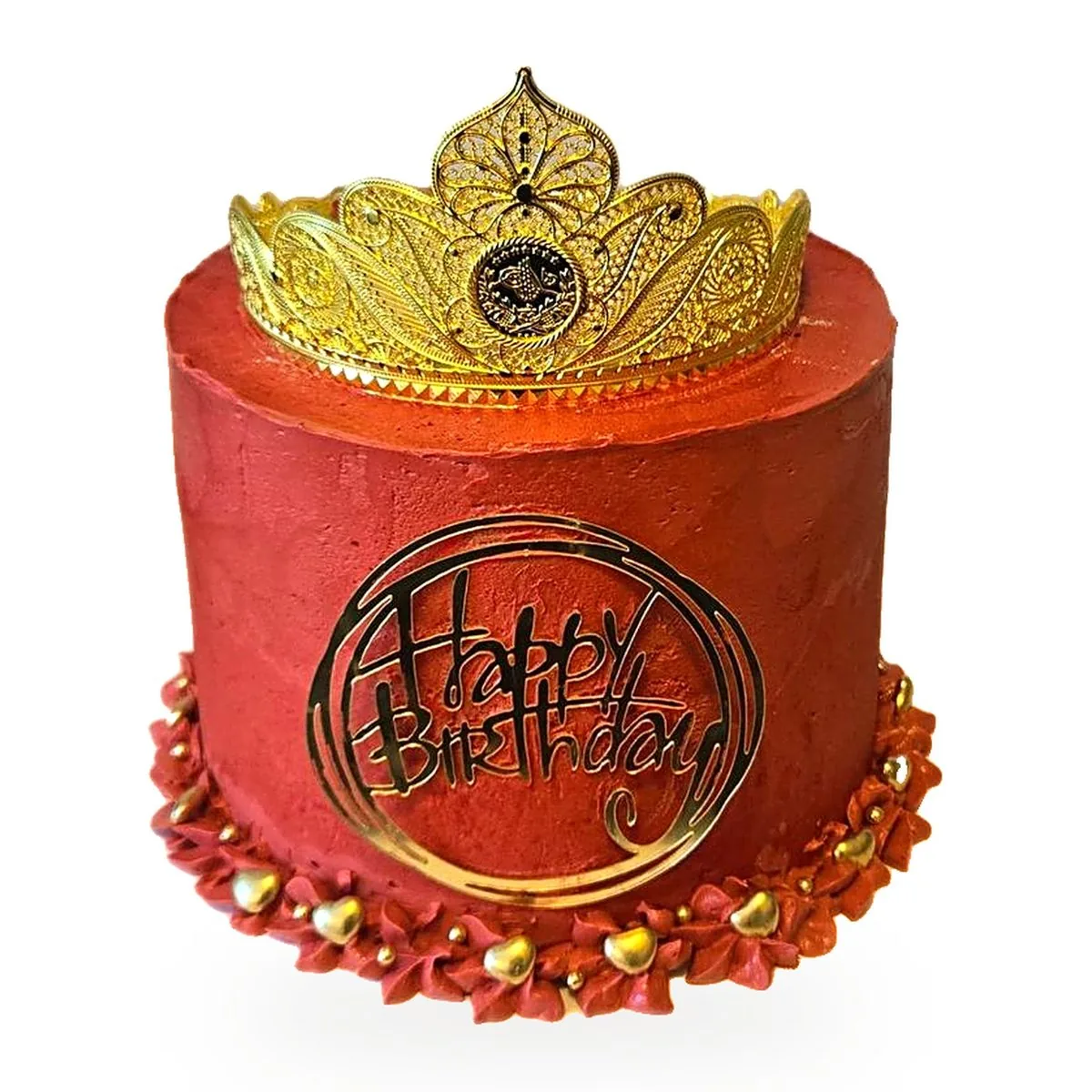 Gâteau d'anniversaire rouge et couronne dorée, cake design Seine-Saint-Denis