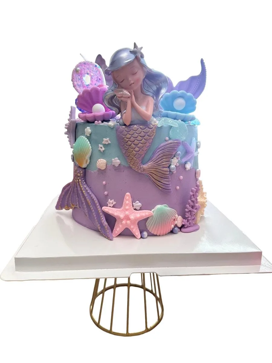 Gâteau d'anniversaire thème sirène violet et turquoise pour fille, livré à Gonesse